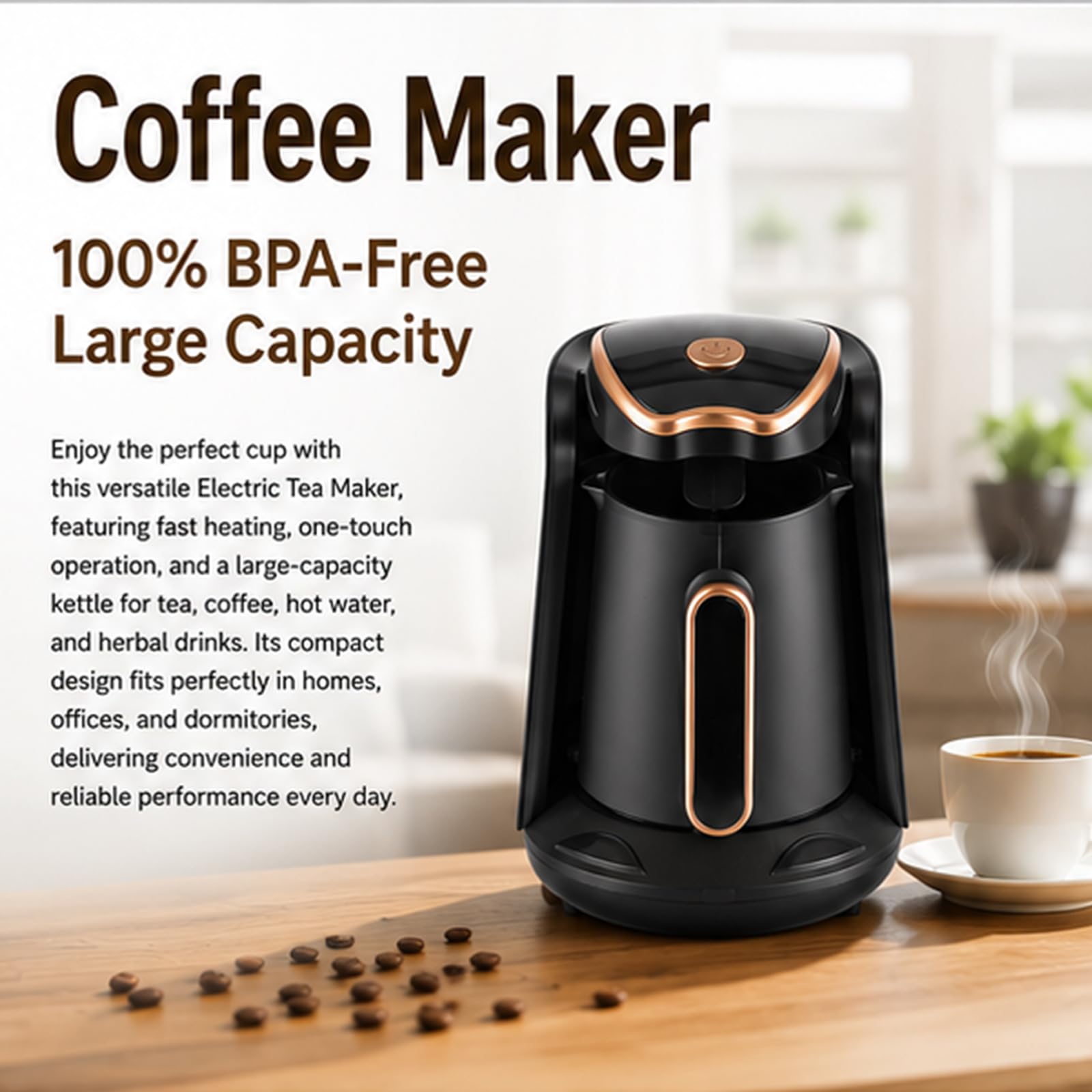 Caffettiera senza BPA, mini bollitore 400W, 3 tazze, bassa temp | Minio Automatico, Portatile, Costante Caldo per Casa, Ufficio, Viaggi, Campeggio