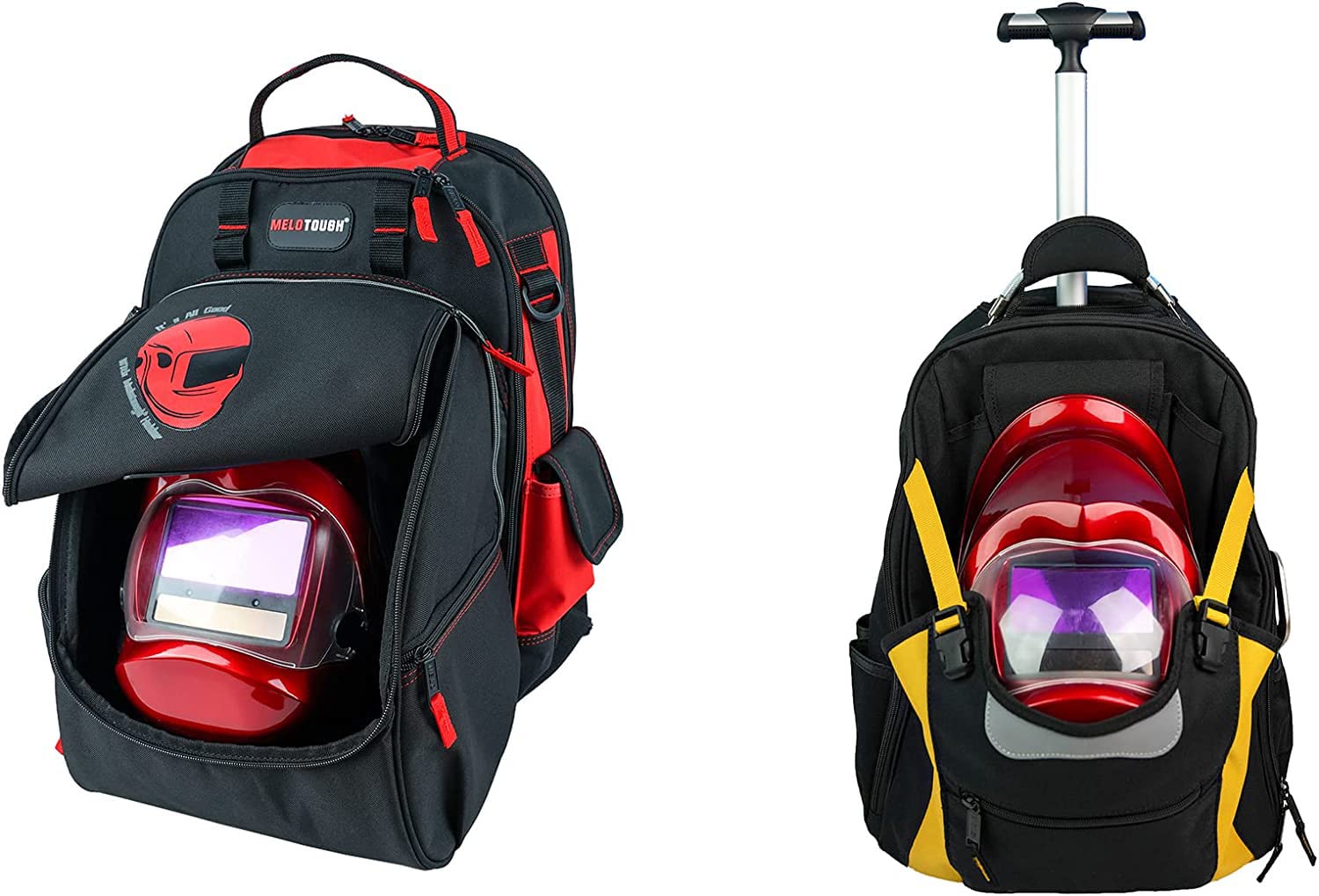 MELOTOUGH Welding Tool backpack Extreme Gear Pack with Large Capacity Helmet Catch Wheeled Rolling Tool Bag Heavy Duty