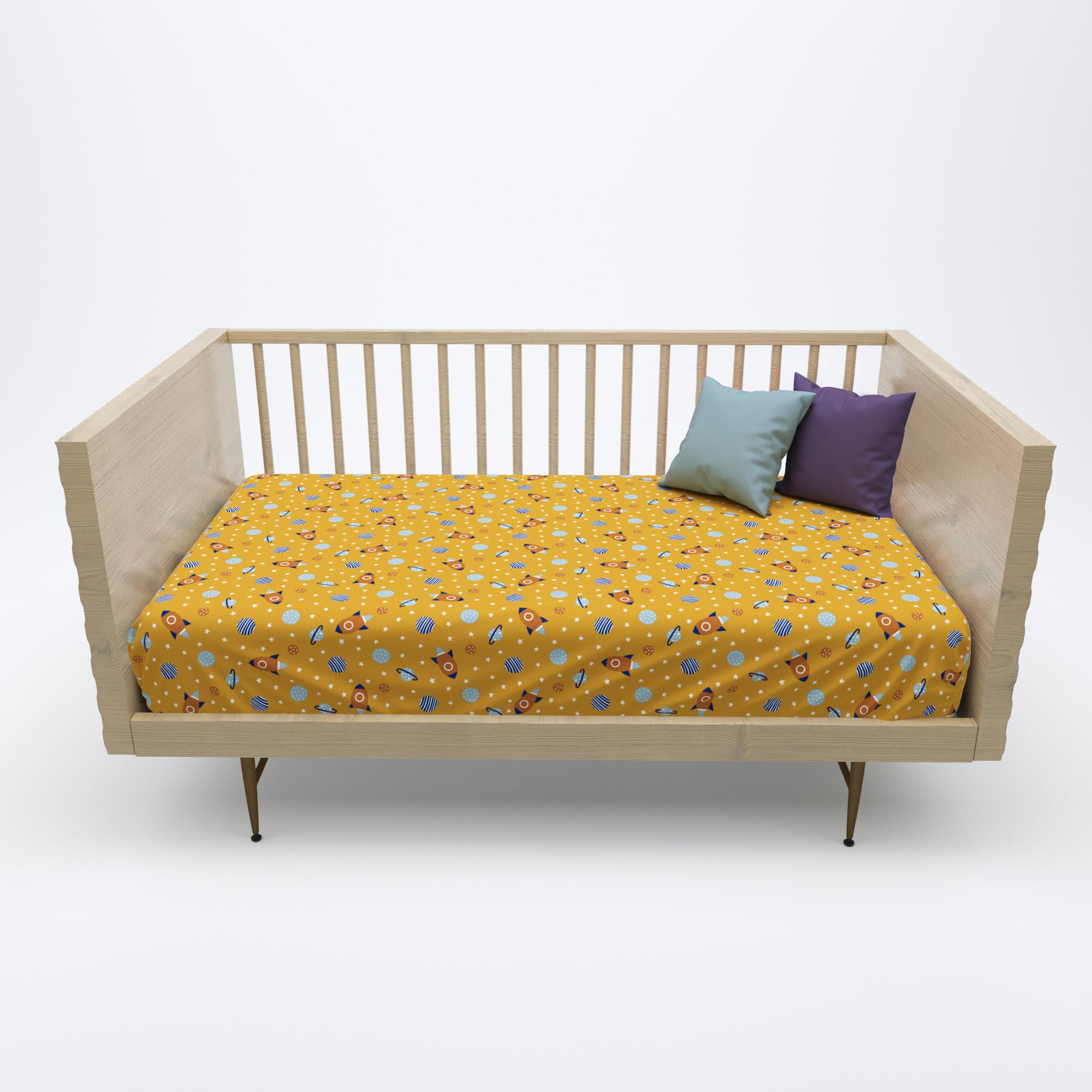 Coo Coo by Mafatlal 100% Cotton Crib & Cot Sheet for Baby, Newborn & Infants (106 cm x 172 cm), Bright Kids Prints Sheets (Yellow, 0)-image-16