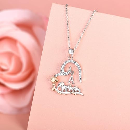 Miniatura 3 de ACJNA 925 Sterling Silver Elephant Necklaces for Women Mother Daughter Rose Flower Initial A Letter Heart Necklace Pendant Jewelry Elephant Gifts