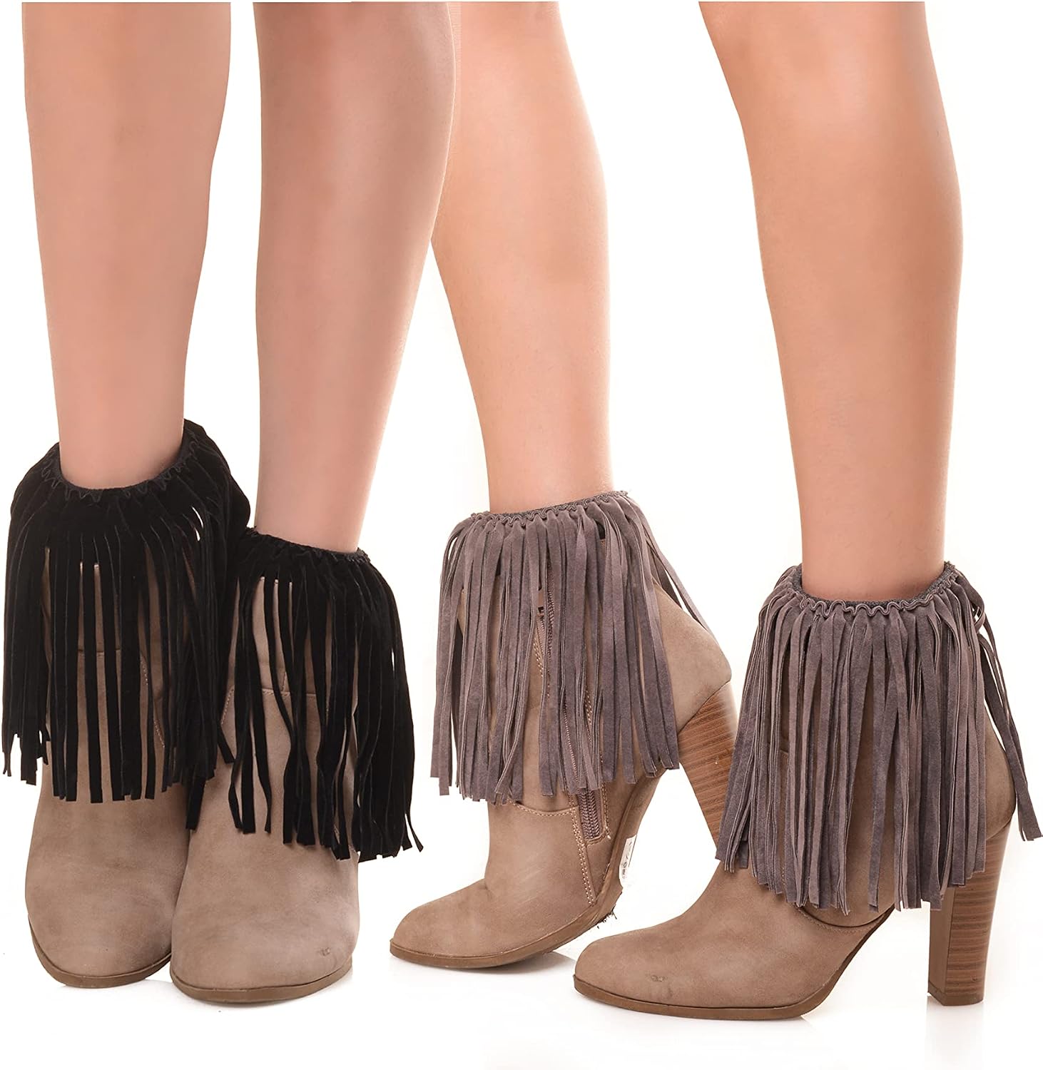 ICONOFLASH Women's Vegan Suede Boot Cuffs, Fringe Cuff Tassels