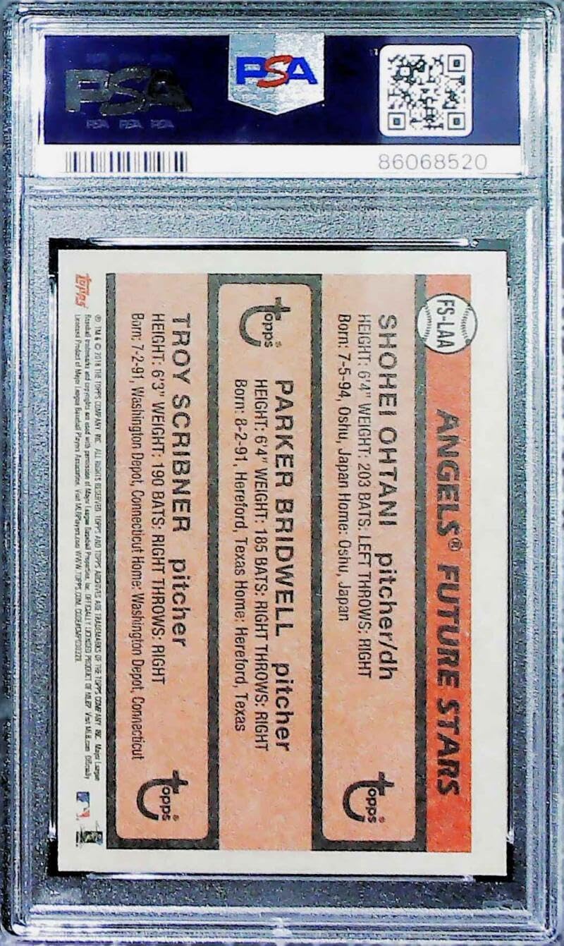 2018 Topps Archives 1981 Topps Future Stars Trios #FS-LAA Parker Bridwell/Troy Scribner/Shohei Ohtani RC ROOKIE PSA 9 MINT Official MLB Baseball Trading Card Serial Number May Vary