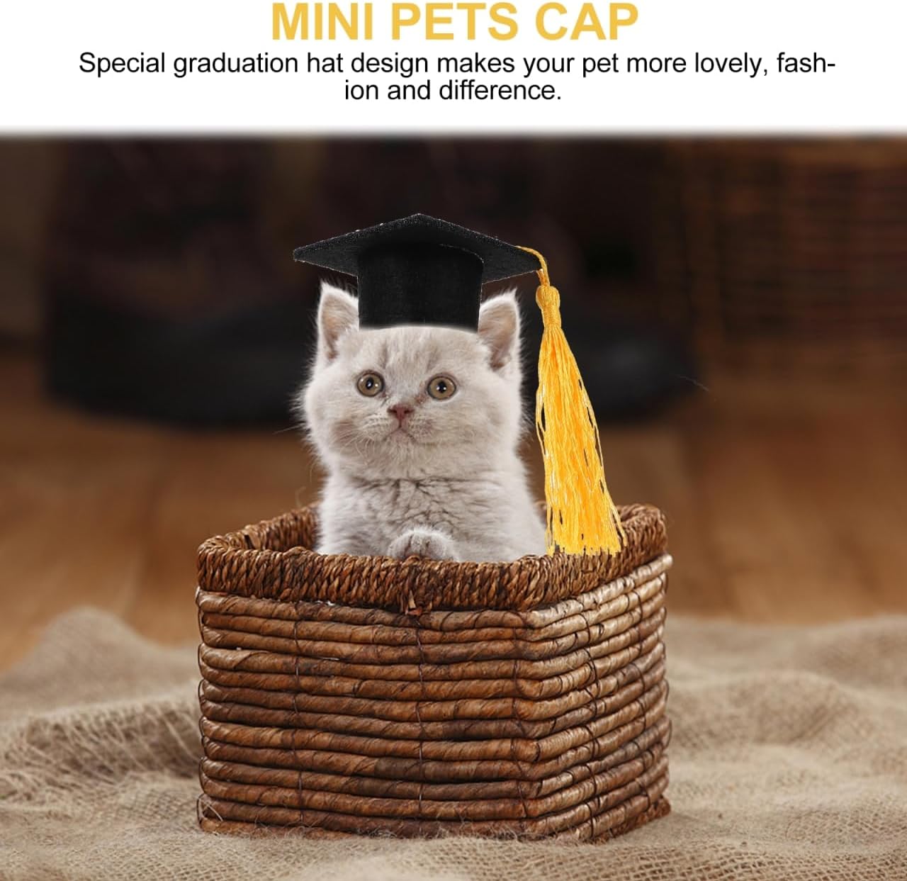 KESYOO 4pcs Mini Graduation Cap Pet Graduation Caps Small Dog Graduation Hats with Yellow Tassel Pet Christmas Costume for Dogs Cats Holiday Costume Accessory