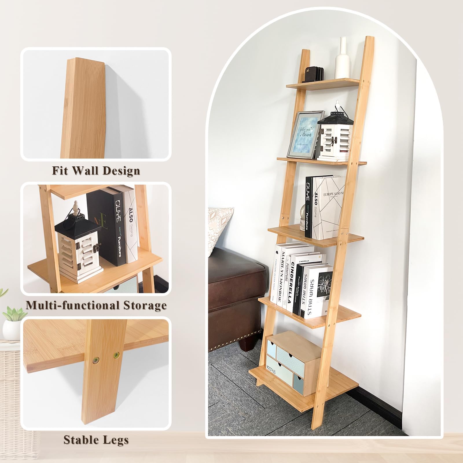Amazon.com: HYNAWIN Wall Leaning Ladder Shelf Bookcase,5-Tier