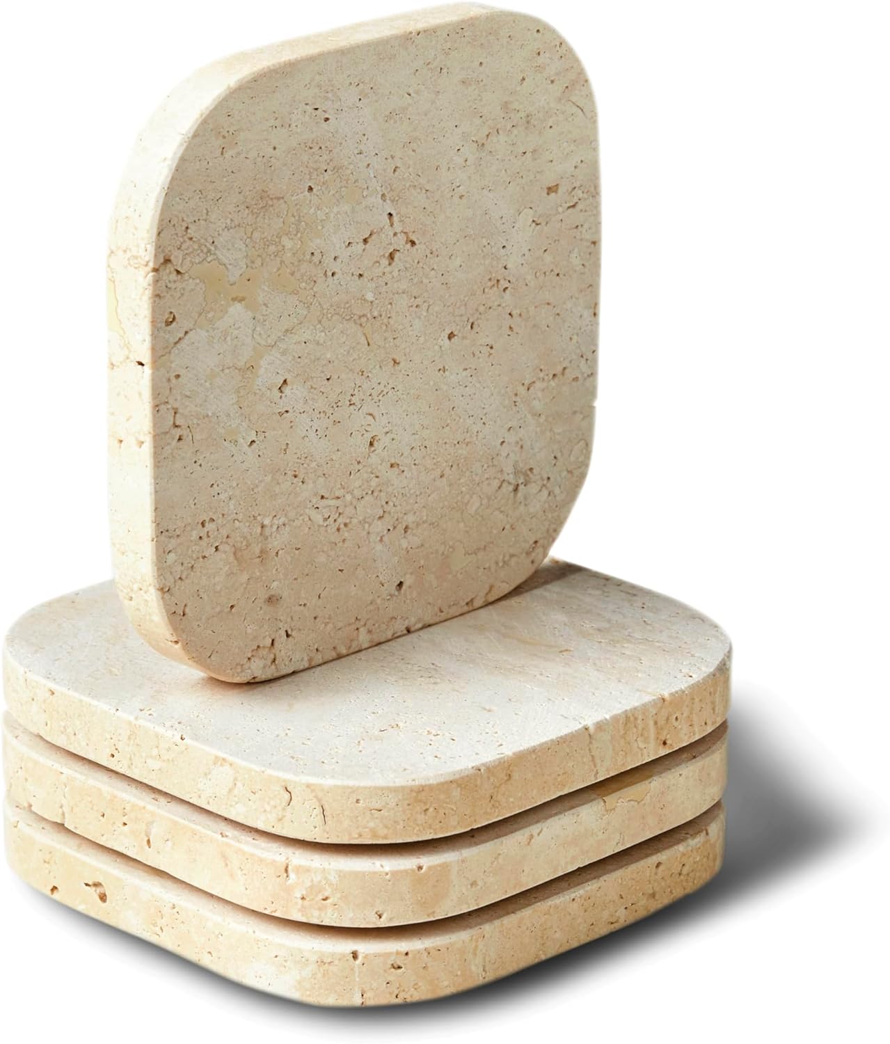 𝐋𝐮𝐱𝐮𝐫𝐲 𝐈𝐭𝐚𝐥𝐢𝐚𝐧 100% Marble Tile Coasters – Set of 4 – Square Modern Bar Coasters for Drinks, Coffee –Stone Holder for Home Décor, Housewarming Gifts (Carrara White)