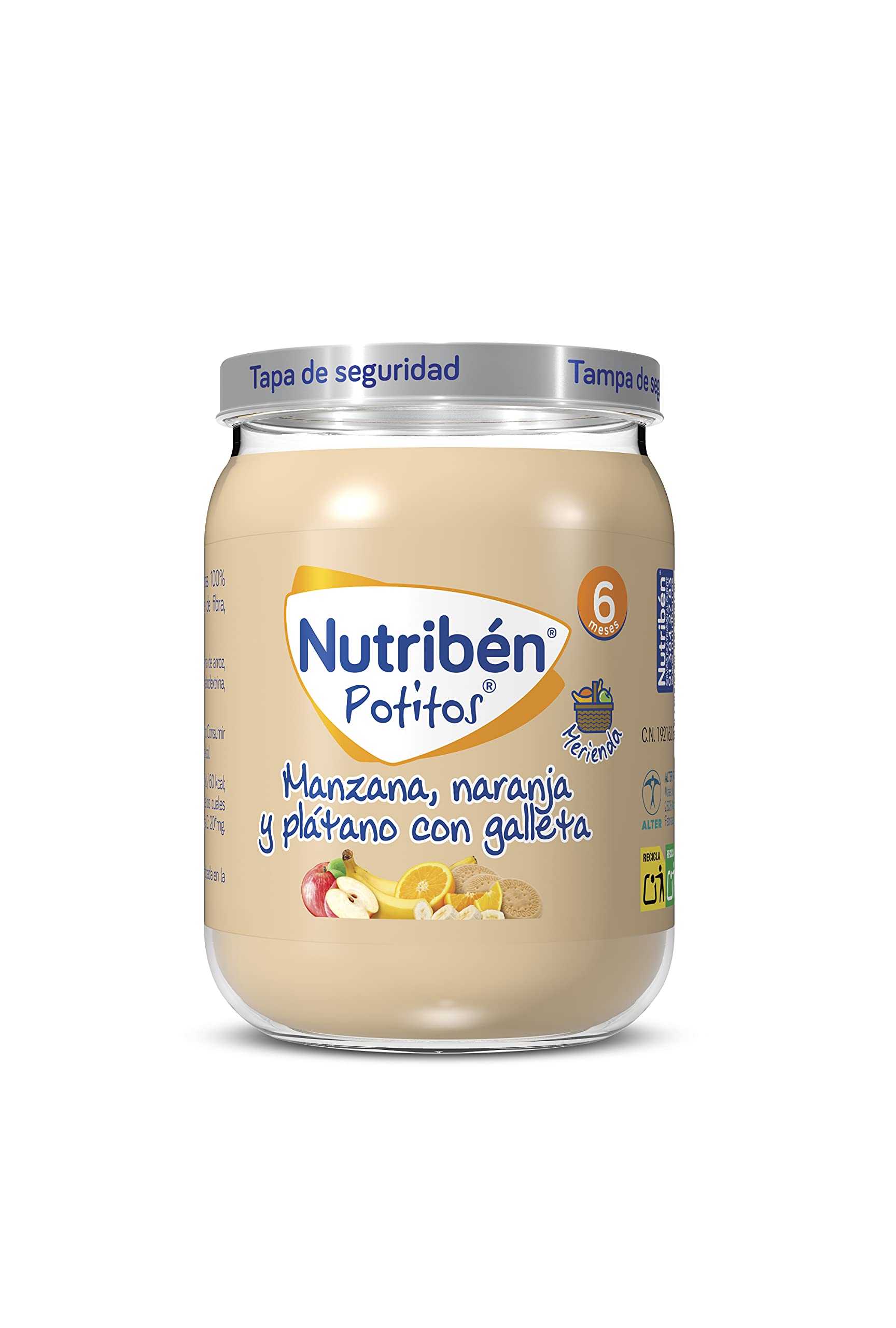 Nutribén Potitos Introducción A La Manzana, Naranja Y Plátano Con Galleta Desde Los 4 Meses, 3 Bipacks (6 X 120 Gr.)