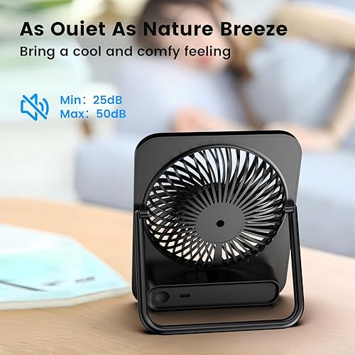 Miniatura 5 de Ventilador de escritorio, ventilador de mesa plegable de inclinación de 180 negro con carga USB-C, 3 ajustes de velocidad para escritorio de oficina