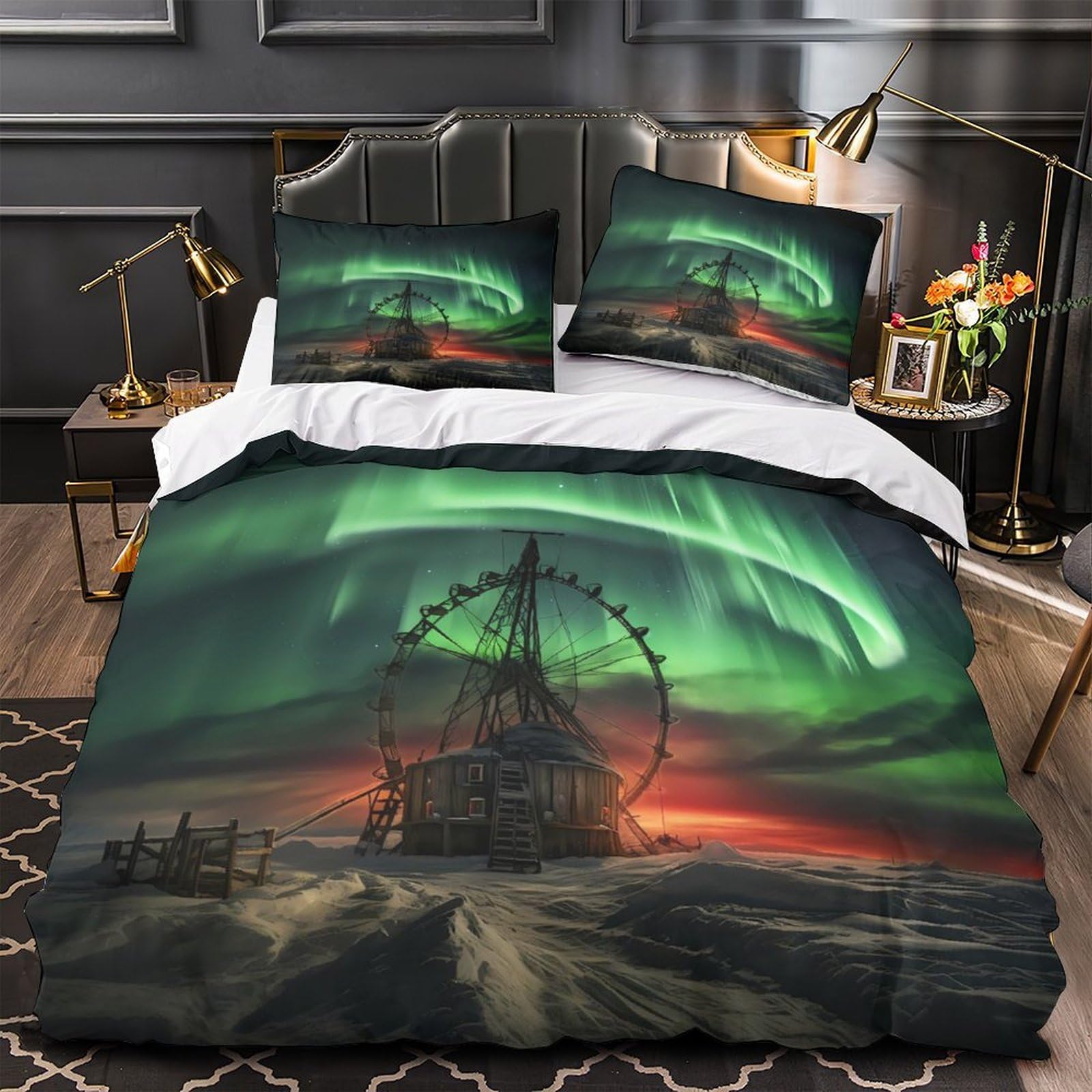 Parure de Lit Cheval de Nuit pour Chambre Fille Ado Housse de Couette King 220x240cm
