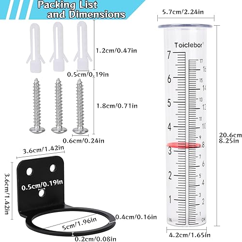 Miniatura 3 de Toiclebor Medidor de lluvia con soporte para colgar, tubo de plástico transparente con escala de fácil lectura, resistente a la intemperie, medidor