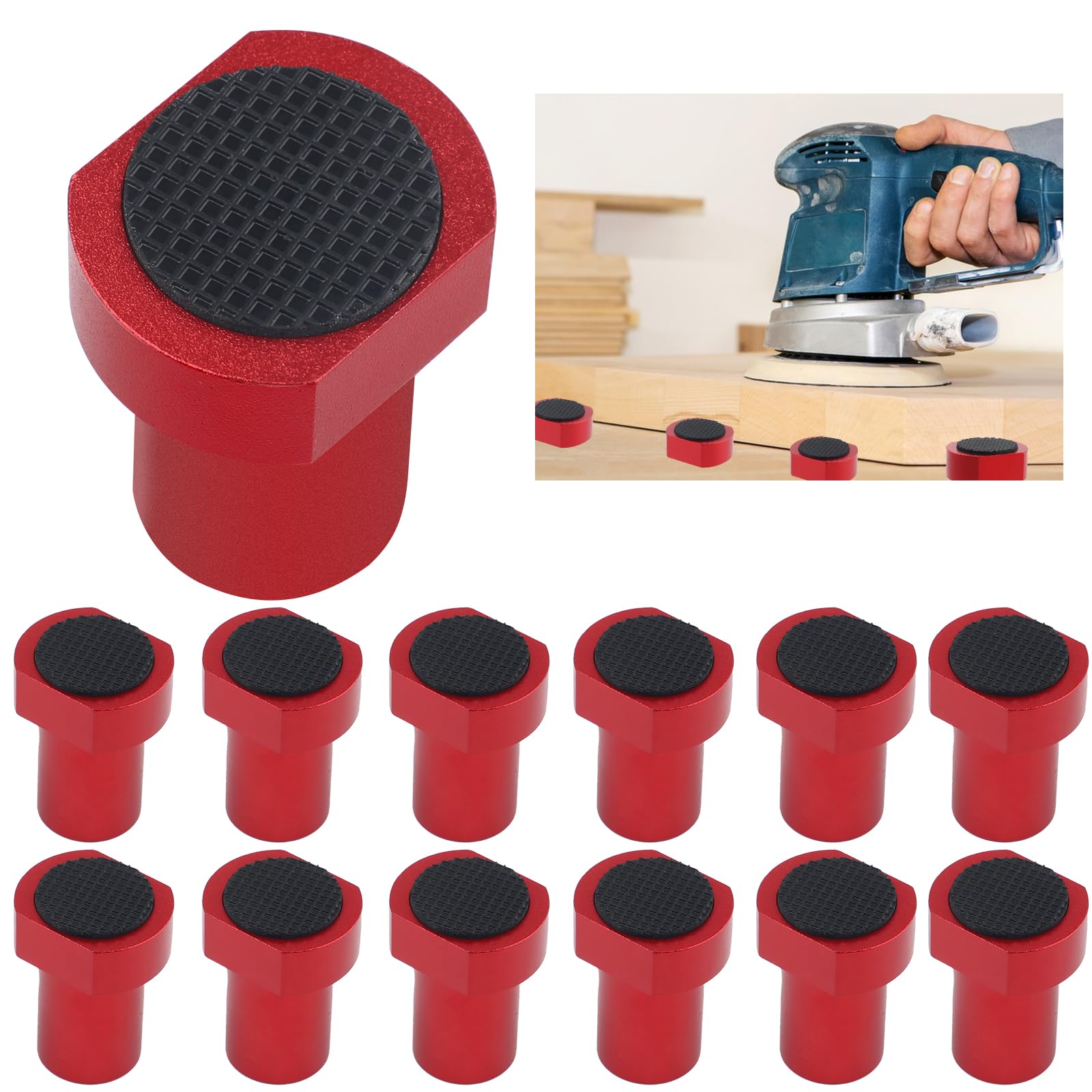 12Pack Bench Dogs,3/4 inch Aluminum Alloy Bench Dog Stops with Non-Slip Pads,Workbench Dogs Stops for MFT Tables and DIY Projects(Red)