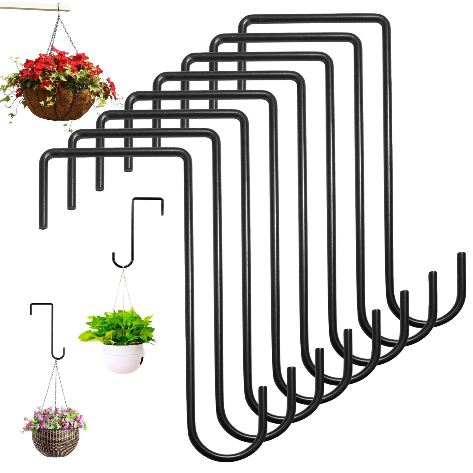Norhogo 8Pcs 8 inches Fence Hooks, Garden Fence Panel Hooks Bracket Hangers, Stainless Steel Hanging Basket Bracket, for Bird Feeders, Fences, pots, Wind Chimes, Lanterns, Indoor & Outdoor Hanging