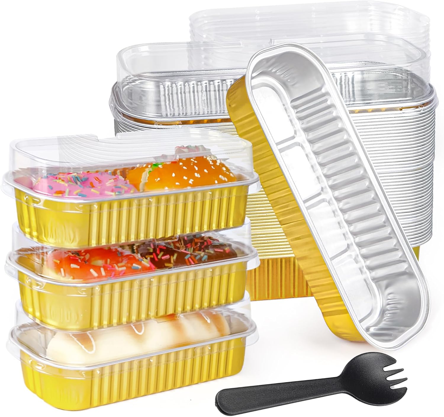 50PCS Rectangle Mini Loaf Pans With Lids,Mini Cake Pans