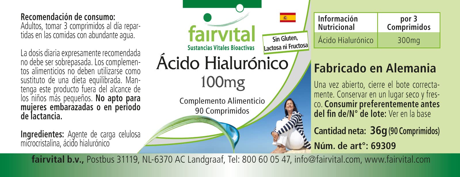 fairvital Acido ialuronico 100 mg, 90 compresse, VEGANO