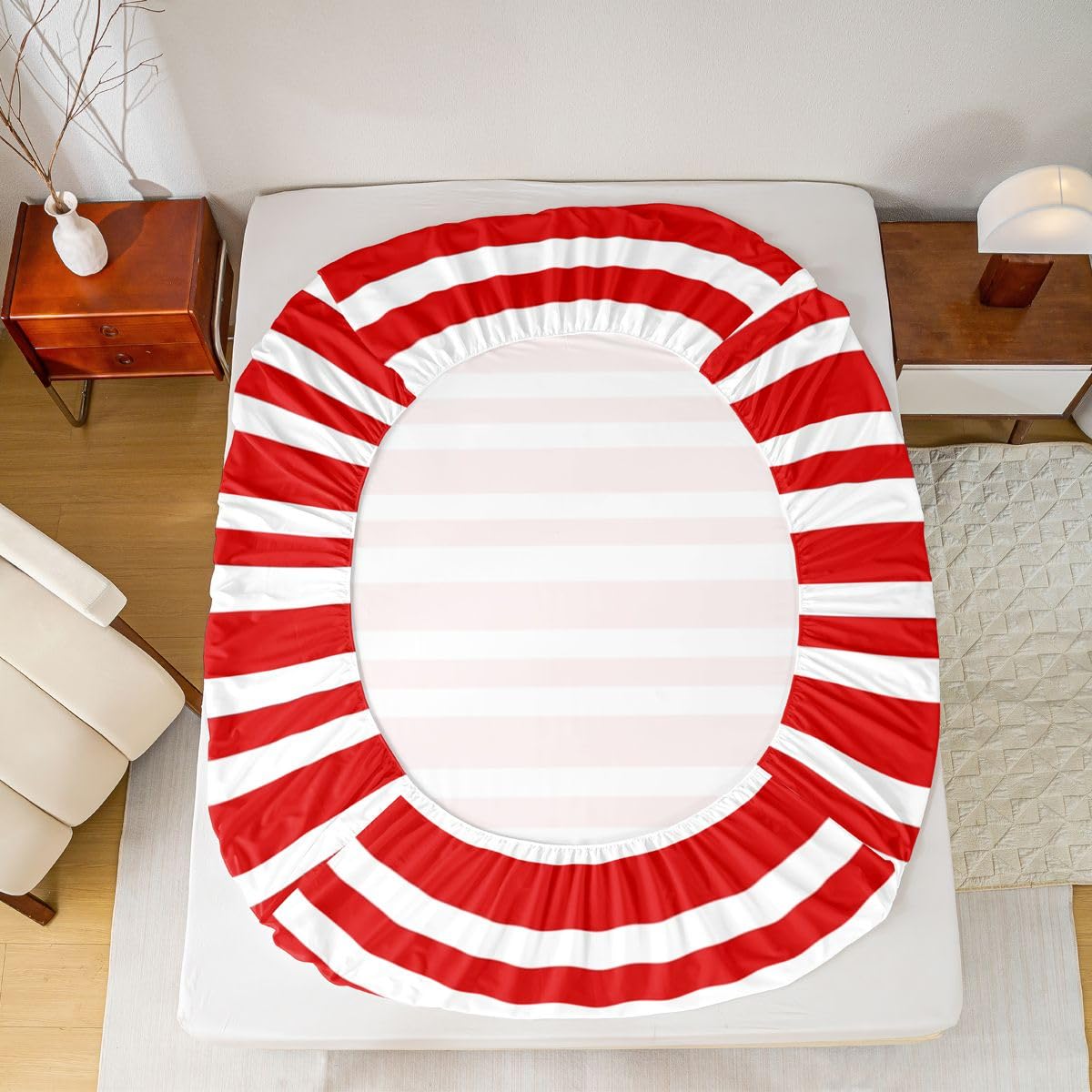 Homemissing Rouge Weiß Gestreift Carreau Drap Housse 180x200cm