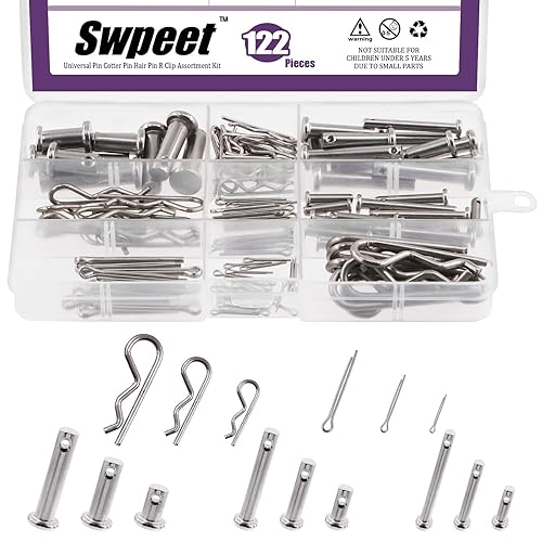 Swpeet Pin de horquilla de acero inoxidable 304 M4 M6 M8 con M1.5 M2 M3 chapado en zinc de acero chapado en zinc y clips de fijación Set de pasador