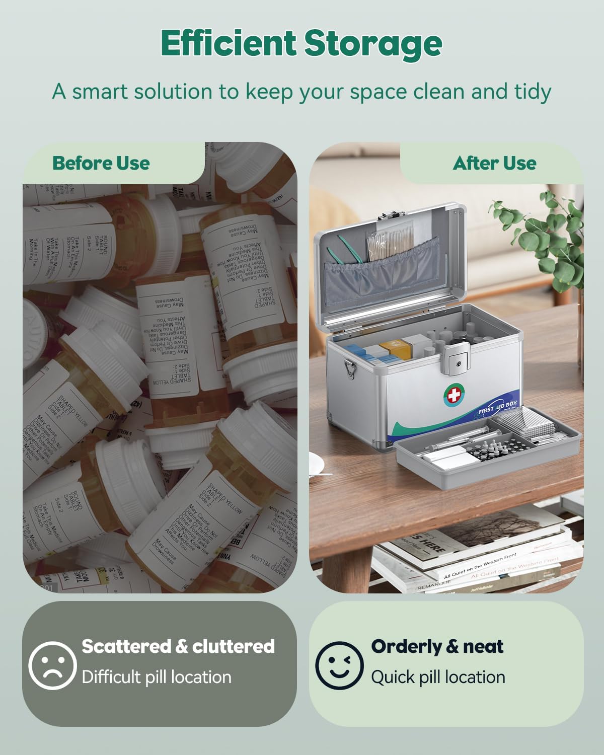 Uniclife Medicine Lock Box First Aid Box with Key Lock, Handle & Shoulder Strap Portable Medication Lockable Kit Metal Lockable Medicine Storage Security Lock Boxs for Medications, 12" x 7" x 7.5"