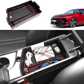 2024 2025 2026 Sonata Center Console Organizer for Hyundai SonataS/SEL/SEL Sport/Blue/N Line/Limited, Durable ABS Plastic Console Tray Insert 2026 2025 Sonata Hybrid Accessories Red