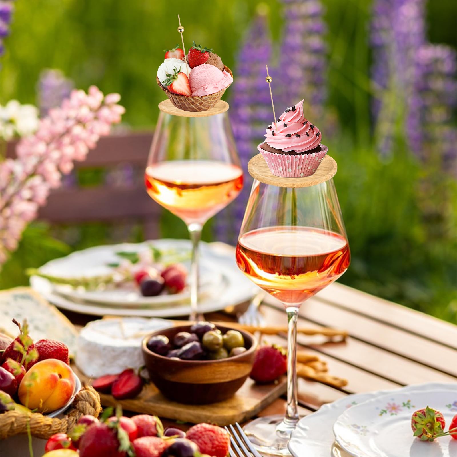 8 piezas de decoración para copas de vino de bambú con 16 varillas de madera para postres y aperitivos