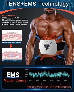 EMS Muscle Stimulator, 3D All-in-one Abs Trainer Muscle Stimulator, 8 Modes & 30 Levels, Portable Stomach Toning Belt for Men & Women, Home Office