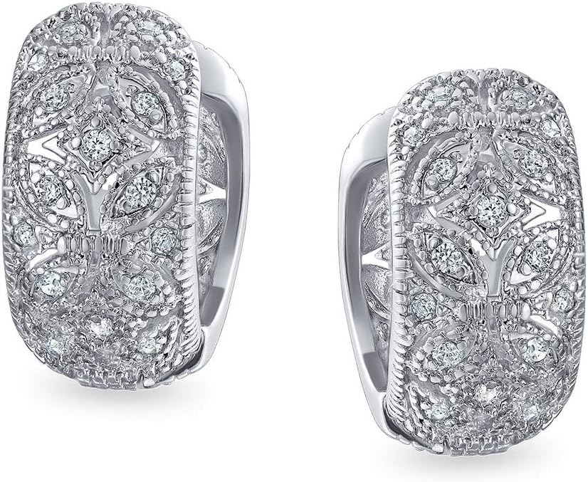 Holiday Bridal Micro Pave CZ Inside Out Wide Rectangle Criss Cross Huggie Hoop Earrings For Women Wedding Prom Formal Party Yellow 14K Gold Silver Plated Hinge Style - Image 2