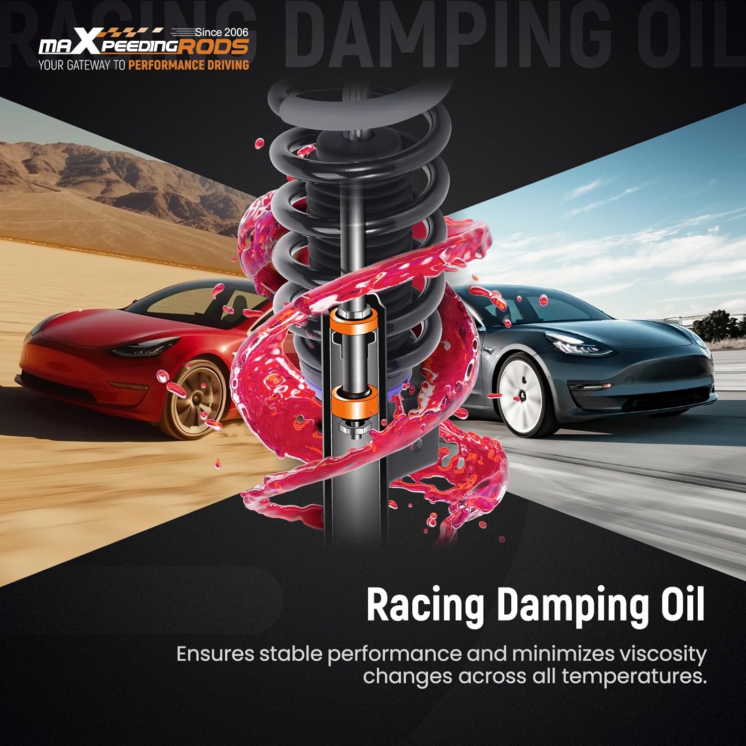 maXpeedingrods Coilover for Tesla model 3 2017+ AWD, Preset Damping Shock Absorber Struts, Quick Installation Coilovers Suspension Kit, Black