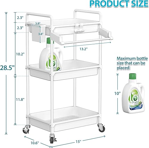 Miniatura 4 de SPACEKEEPER Carrito de almacenamiento rodante, carrito utilitario de 3 niveles, organización de cuarto de servicio, estantería móvil, organizador de