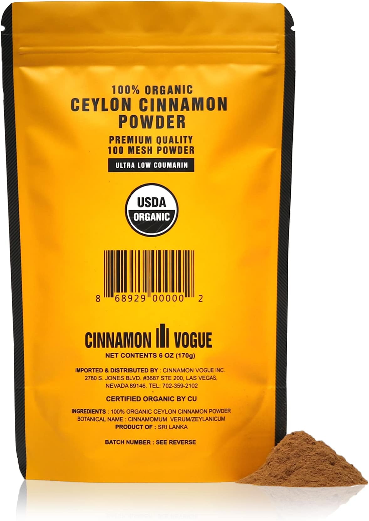 Ceylon Cinnamon Powder - 6oz (100% USDA Organic)