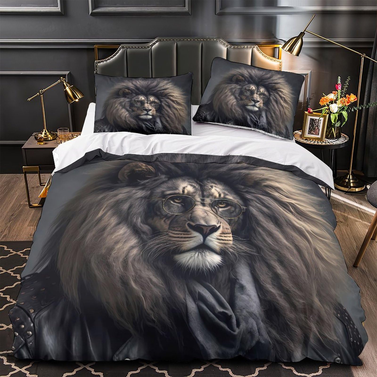 Parure de lit lion imprimée 3D en microfibre super douce et hypoallergénique de qualité