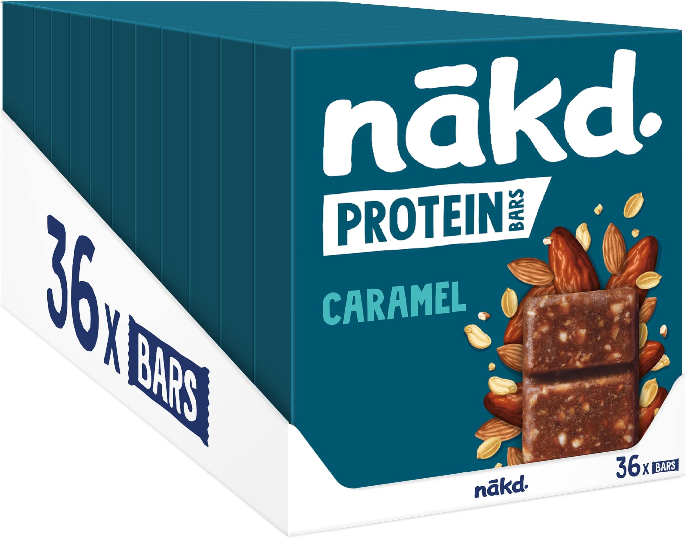nakd. Protein bars Caramel - 7g plant-based protein - 100% Natural ingredients - No added sugar - Vegan - 36 x 45g bars - 2620g