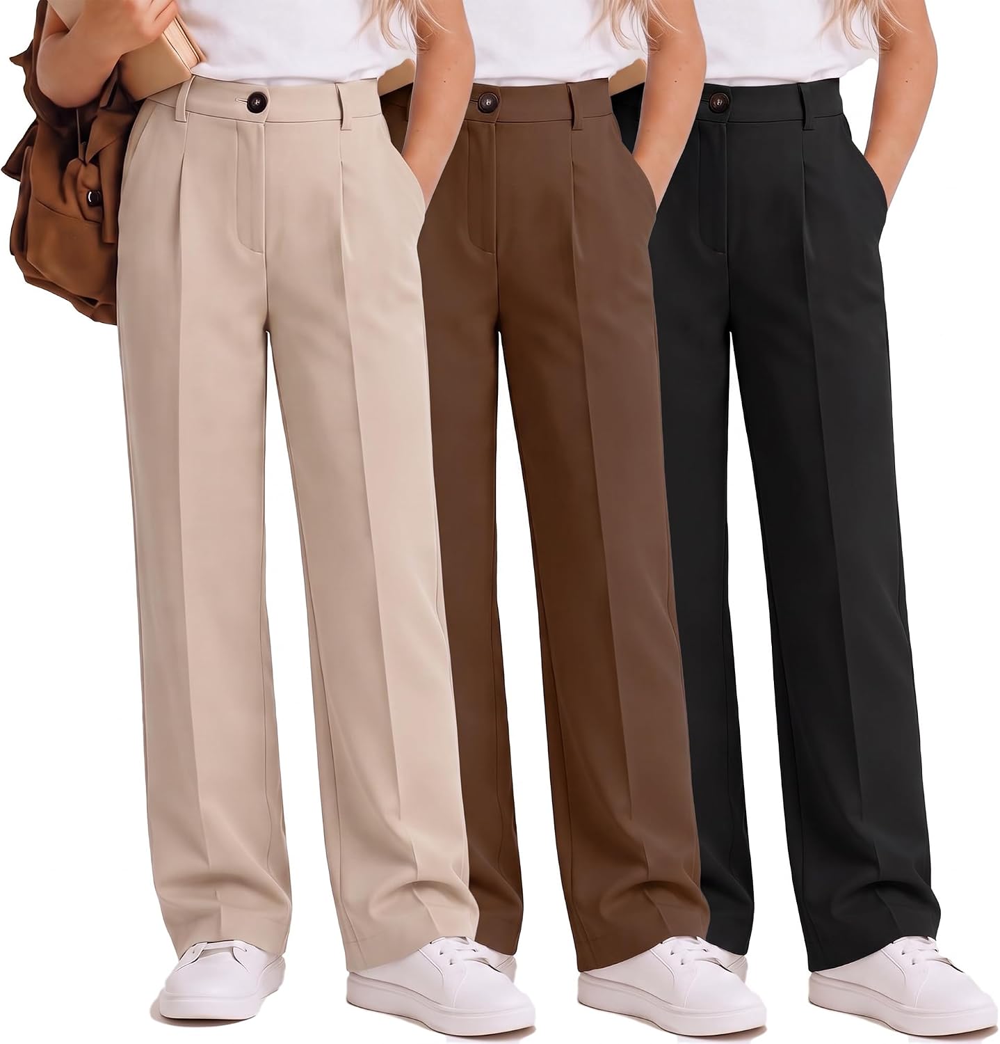 3 Pack Girls School Uniform Pants Teens Dress Pants