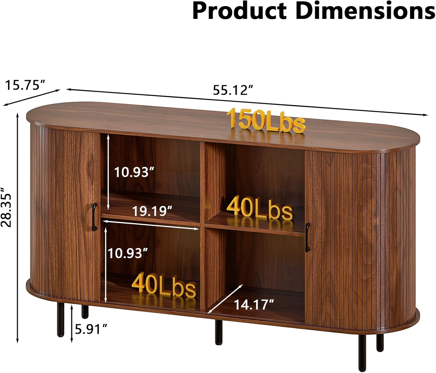 PUKAMI 55" Wood Buffet Sideboard Cabinet with Storage, Mid-Century Modern Coffee Bar Cabinet with Sliding Doors & Shelves, Accent Credenza Console Table for Kitchen, Dining Room, Entryway