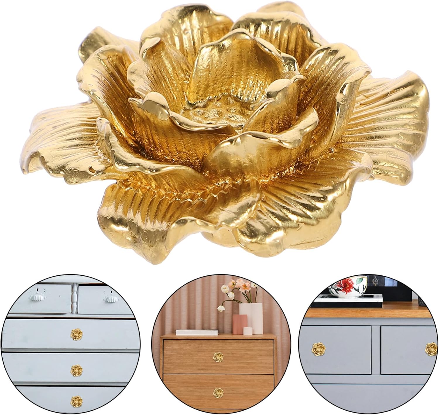 Gadpiparty Gold Rose Flower Cabinet Knobs Vintage Rose Shaped Drawer Pulls for Kitchen Bathroom Bedroom Cupboard Furniture Decorative Metal Handles 1.3 Inch