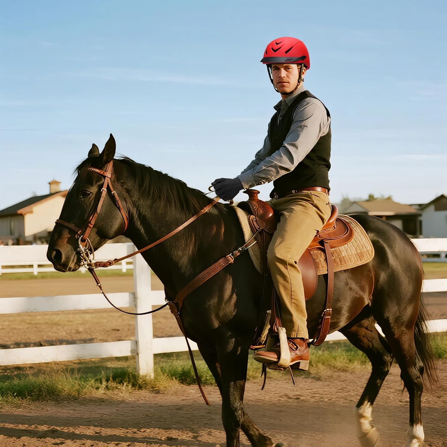 Equestrian Adult Helmet and Gloves Set for Horseback Riding and Training, Gloves Kits for Women and Man