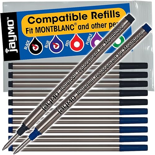 Vista 10 de Jaymo Repuesto para Montblanc 105159 – Medidas 4.44 in / 113 mm de largo – Recambio de bolígrafo roller – 2 azul 3 Blue,azul (12 Blue),12 negro,2