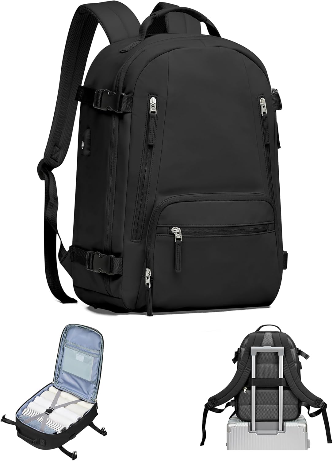 BJLFS Carry On Backpack, Travel Backpack for Women Men Flight Approved, Personal Item Travel Bag for Airplanes, 14-15.6 Inch Laptop Business Backpack, Casual Daypack Gym Hiking Bakpack(simple, Black) - Image 8