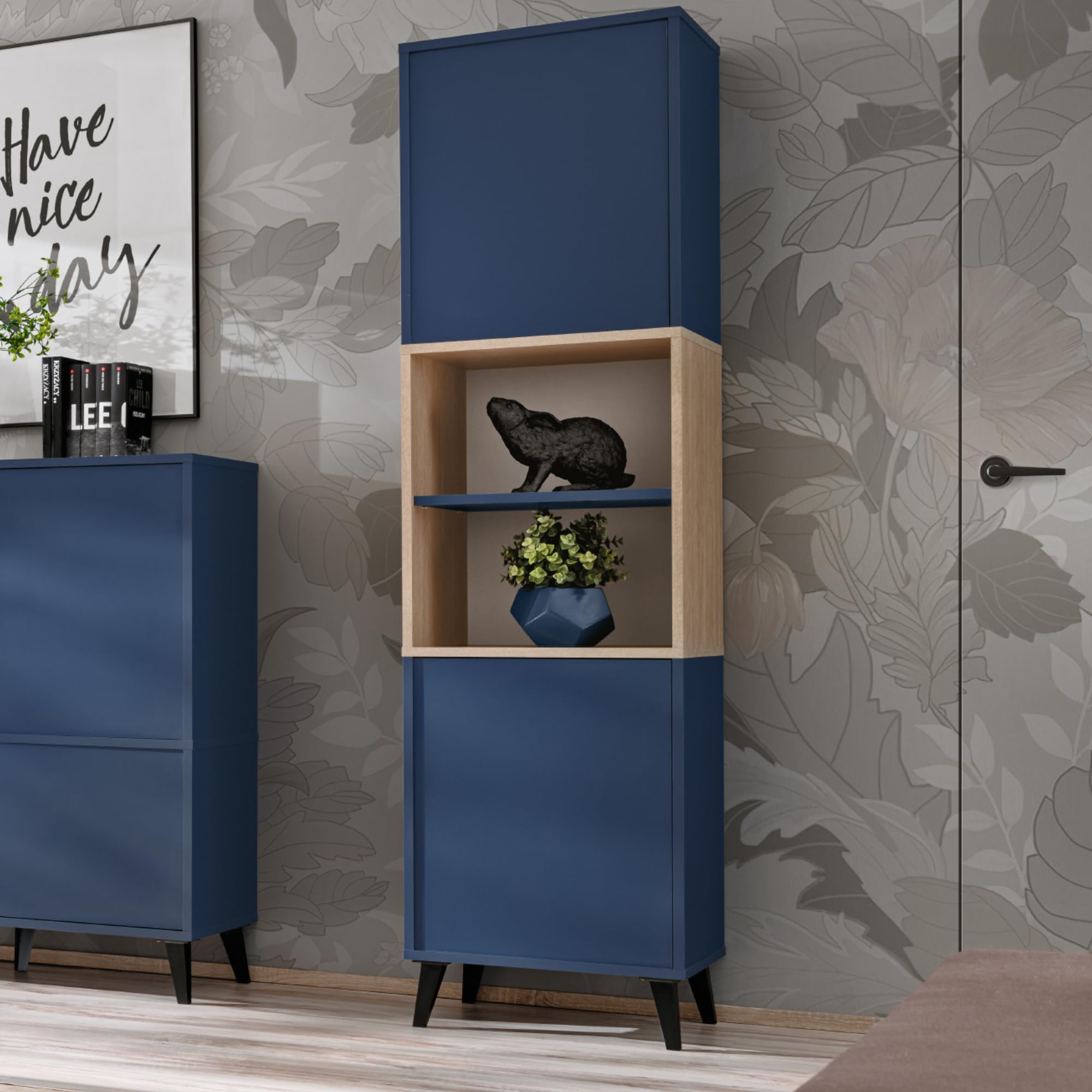 Komodee Vitrine Fondi Bleu 173x35x46 cm V1