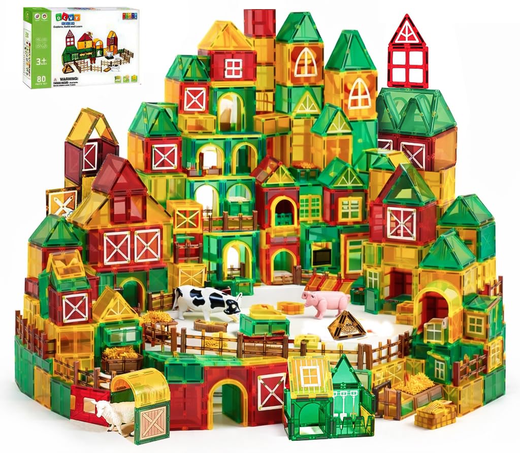 Olvy Blocchi magnetici Montessori Giocattoli – 80 Piastrelle magnetiche per bambini – Giocattolo da costruzione magnetico a partire dai 3 anni – Smart Playground mattoncini magnetici per bambini