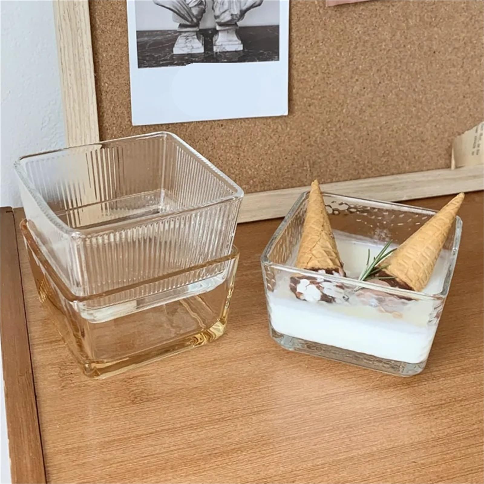 Ensaladeras Tazón de Vidrio Cuadrado Simple de 250ML, tazón de Helado for el hogar, Fruta, Postre, pudín, Yogur, Desayuno, ensaladera pequeña, 3 uds. para Cereales, Ensalada(Clear2)