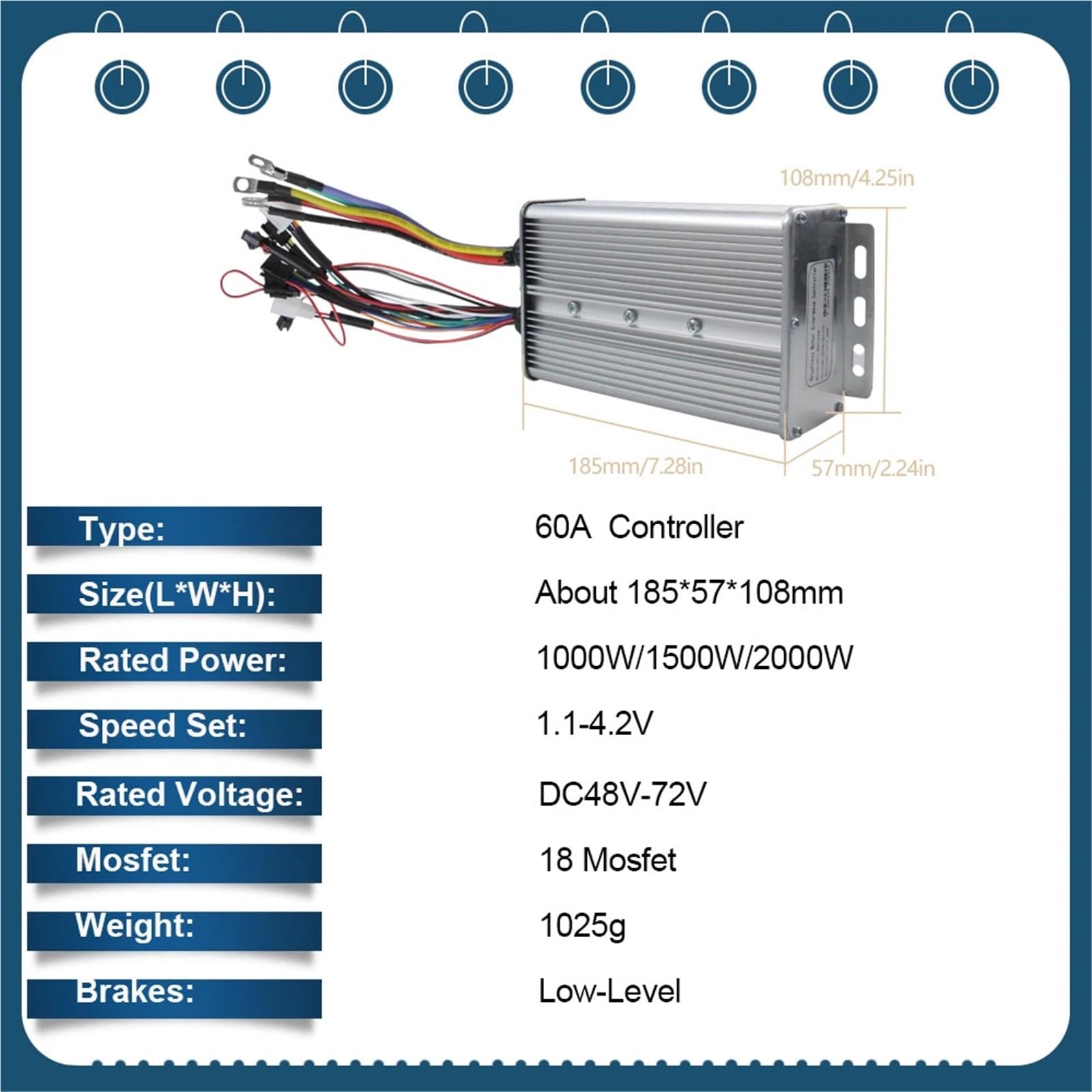 Sterownik bezszczotkowy 48V-72V 1000W-3000W 60A do silnika, e-bike, roweru, trójkołowca, motocykla, 18 MOSFET z wyświetlaczem (60A)