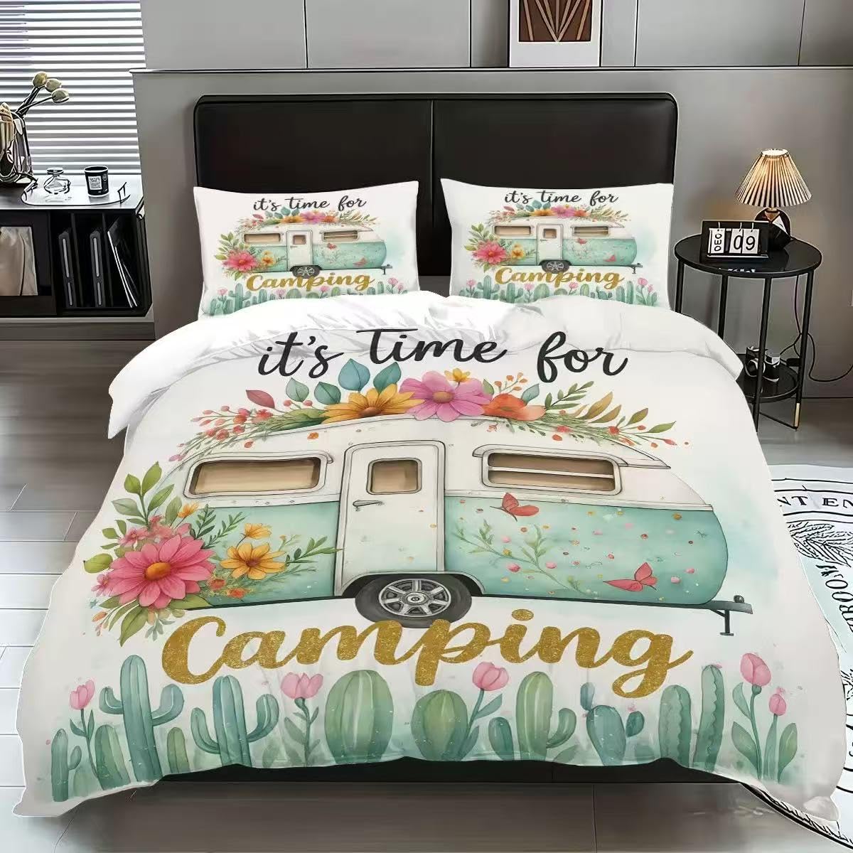 Super King Size Poszewka na kołdrę Camper Van Pościel dla dzieci Aldult z zamkiem błyskawicznym Miękka hipoalergiczna poszewka na kołdrę z mikrofibry 259 cm x 220 cm + 2 poszewki na poduszki