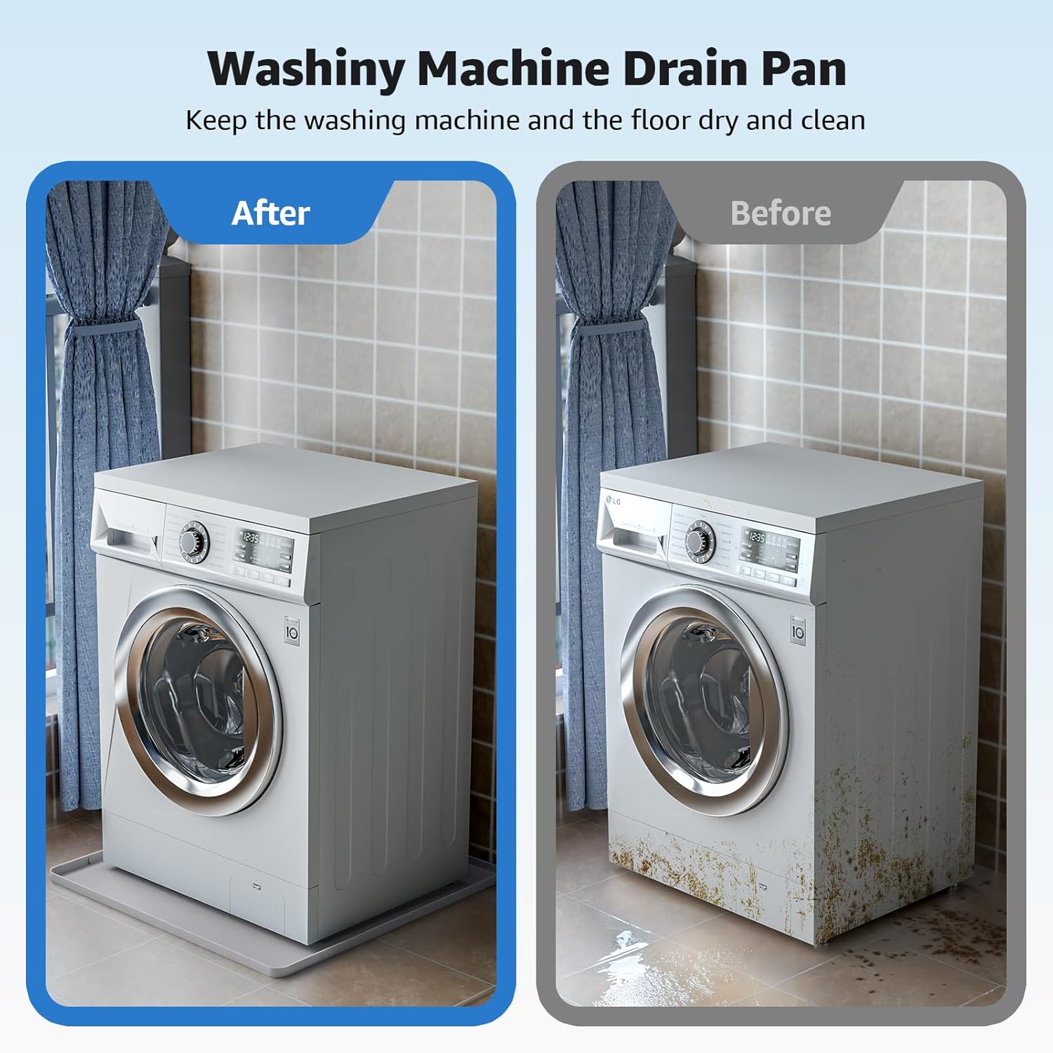 Washing Machine Drain Pan 27''x27'' with 0.78'' Raised Edges,Leak-Proof Silicone Mat,Non-Slip & Waterproof Washer Drain Tray for Floor Protection,Washer Dryer,Gray