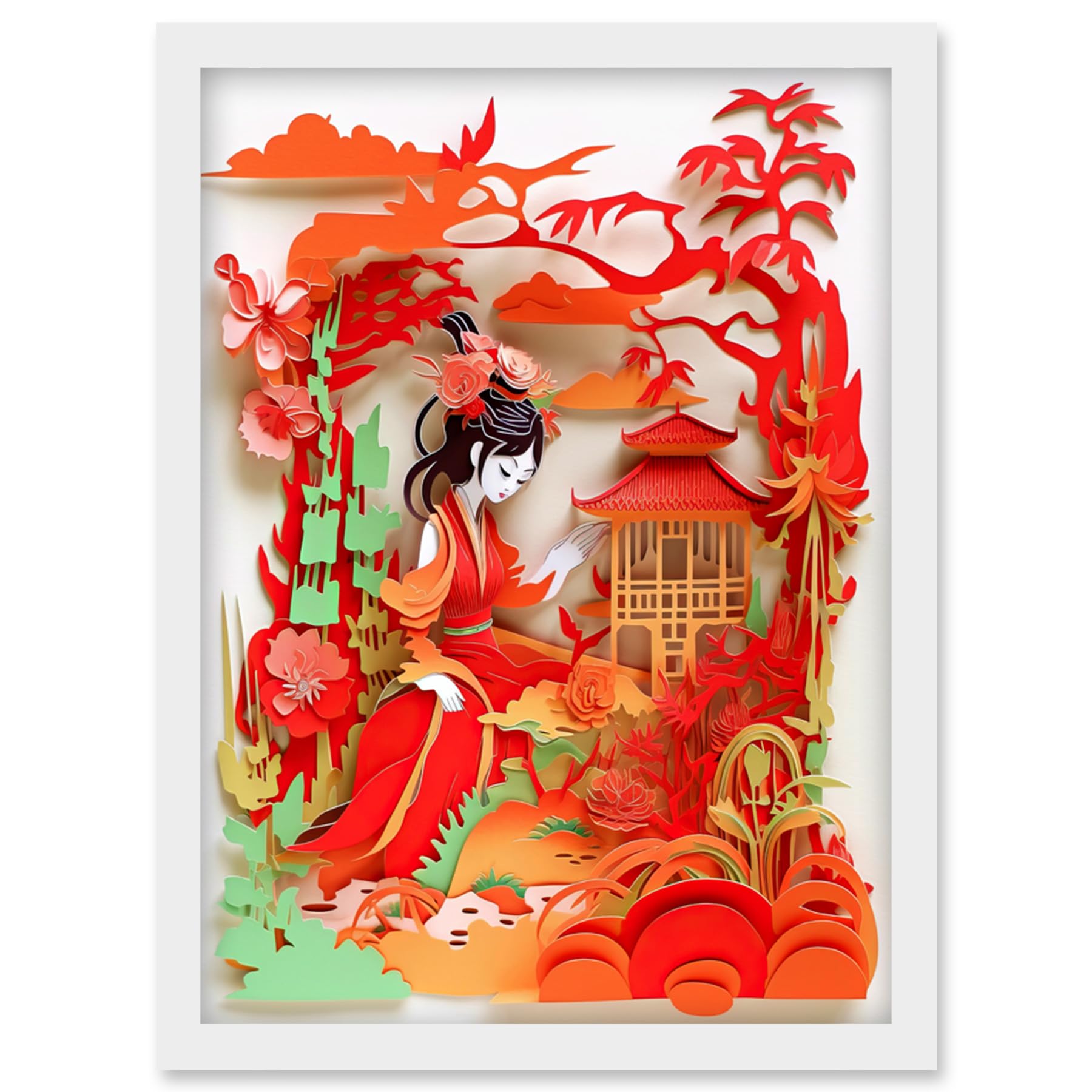 Artery8 Woman by Red Temple Garden Kirigami Collage Artwork Framed Wall Art Print A4