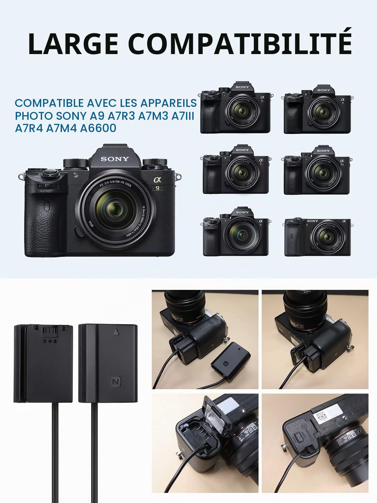 Moman D-Tap vers NP-FZ100 Dummy Câble V-Mount Batterie, Adaptateur d'alimentation Extensible Battery Factice pour Appareil Photo Sony A7III A7RIII A7R4 A7MIII A7M4 A9 A9S A6600