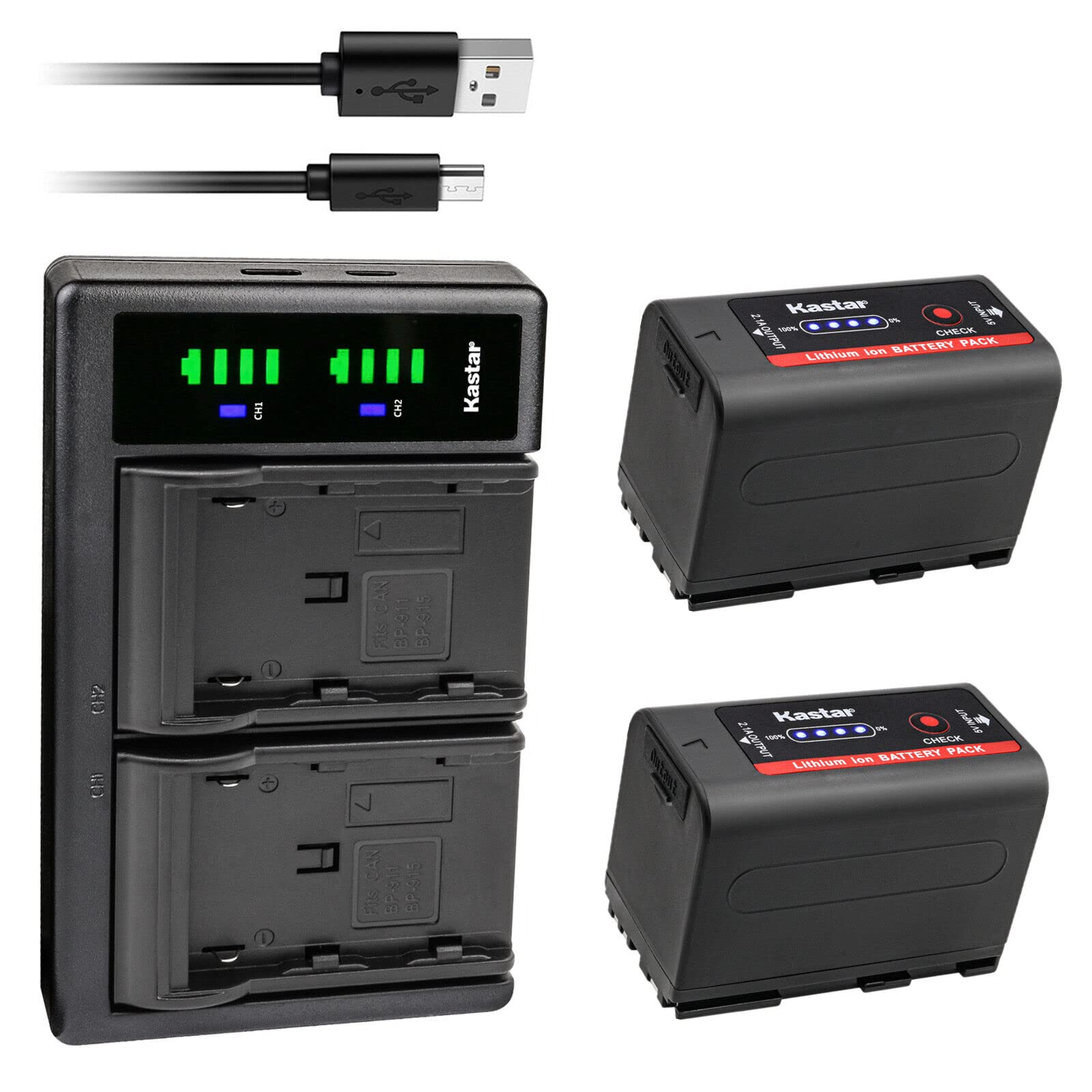 Kastar 2-Pack BP-950G Pro Battery and LTD2 USB Charger Compatible with Canon UC-X45, UC-X50, UC-X55, V40 V40Hi, V50Hi, V60Hi, V65Hi, V72, V75Hi, V400, V420, V500, V520, XF100, XF105, XF200 Camera