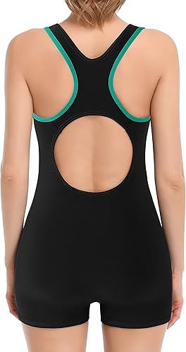 Vista 2 de beautyin - Traje de baño para mujer, traje de baño aeróbico y de competición de una pieza, estilo pantalón corto