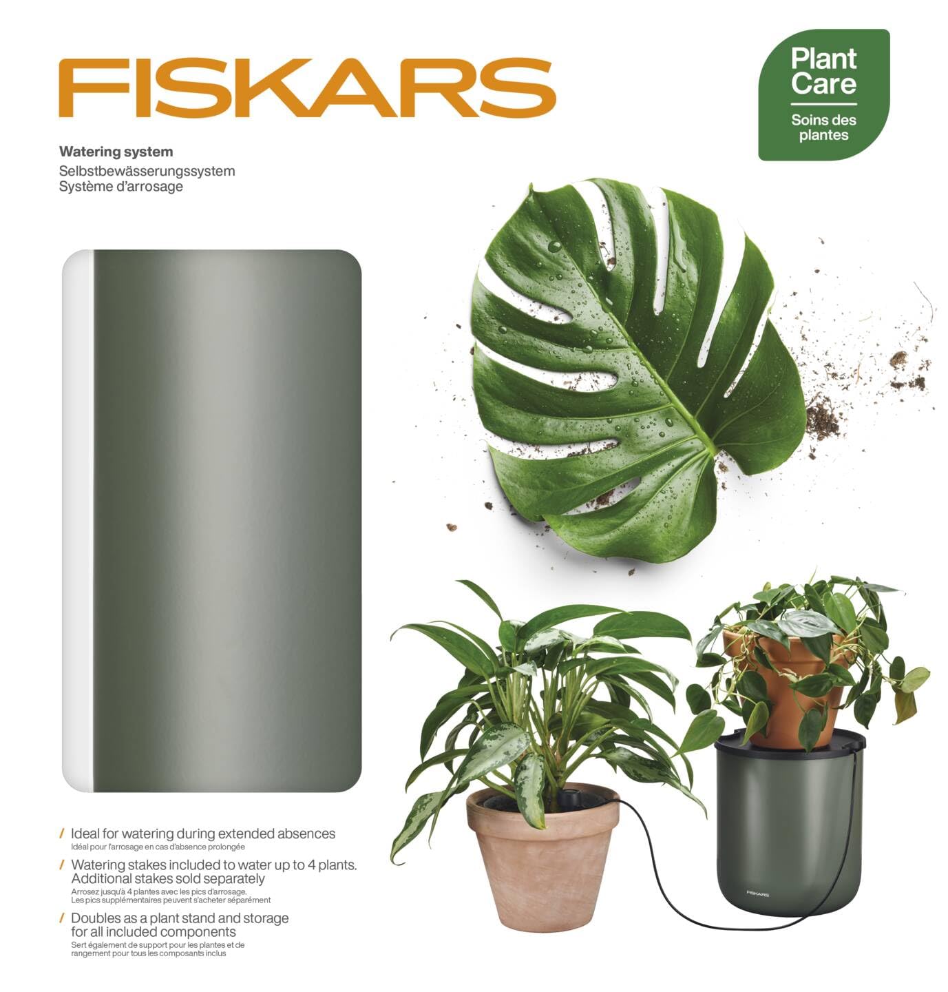 Fiskars Urban Plant Care Sistema di Auto-Irrigazione | Irrigazione Automatica delle Piante, Acciaio Verniciato a Polvere, Verde Scuro/Nero, 1075319