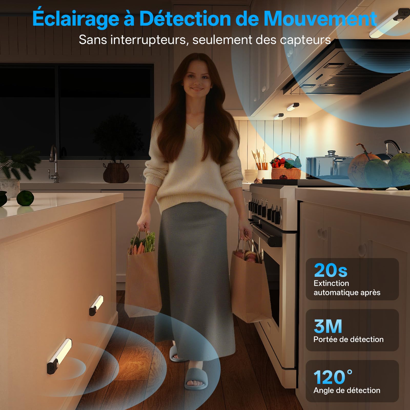 LED Cuisine Sous Meuble, Lumière Détecteur de Mouvement Intérieur