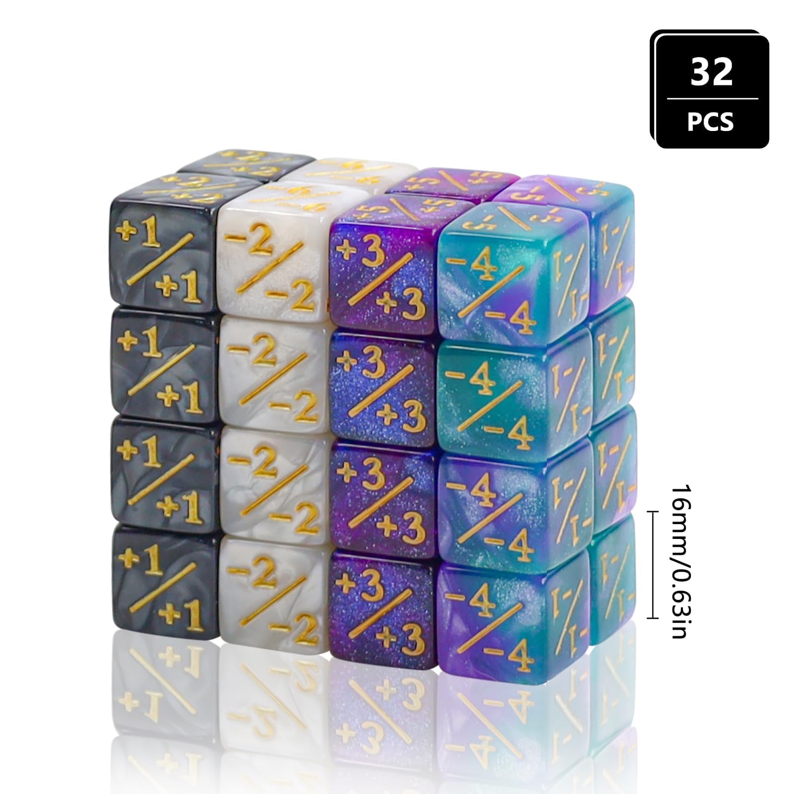 Zestaw 32 sztuk tokenów MTG licznik tokenów, Glitter Sparkle kostki (32 szt. Gwia?dzista Noc Fioletowa Czarna i Bia?a)