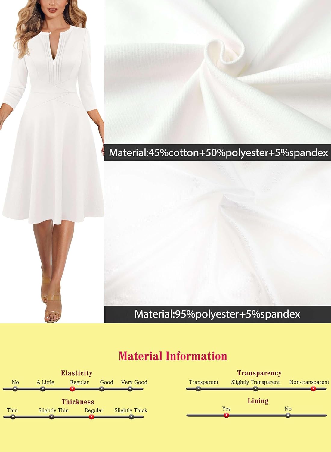 VFSHOW Womens Work Office Business Church Slim A-Line Dresses Front Zipper V Neck Elegant Cocktail Party Fit and Flare Dress - Image 7