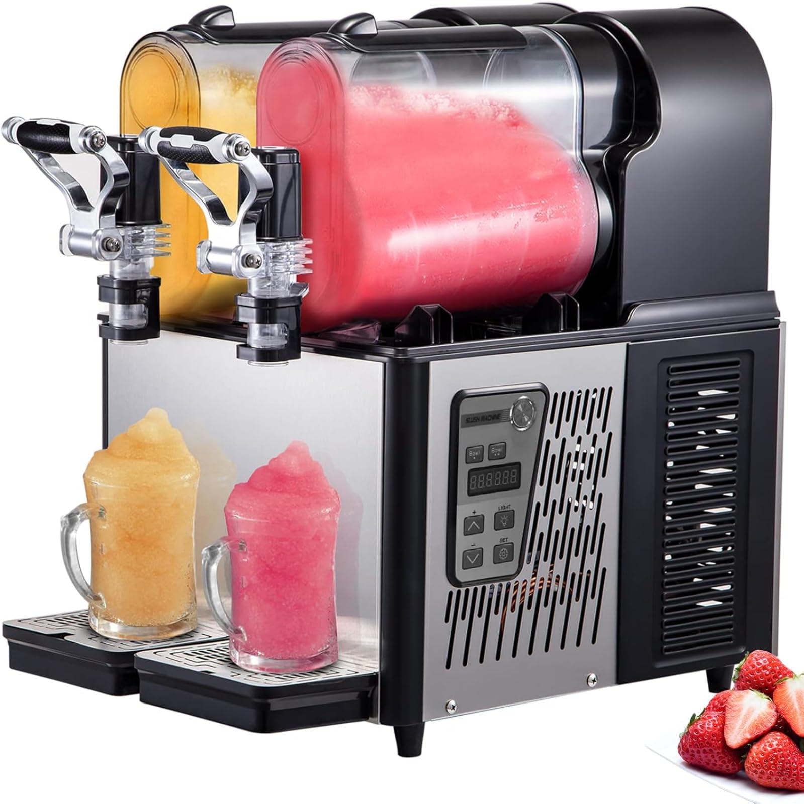 MáQuina De Granito Comercial 2x3L Doble Tanque, MáQuina De Granita De Acero MáQuina De Bebidas Heladas, Dispensador De Bebidas Golpeadas Granitas Margarita Smoothie, Para Restaurantes CaféS Y Bares